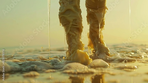 Close up of wax melting into water at sunset