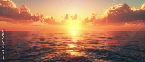 A beautiful sunset over the ocean with the sun shining on the water