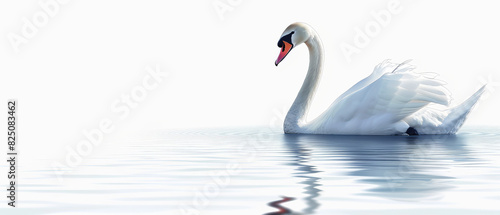 A swan is swimming in a body of water