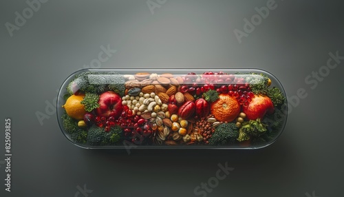 Giant Capsule Filled with Fresh Fruits and Nuts.
