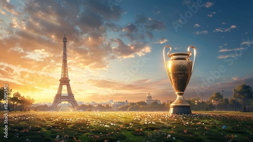 Sunset at the Eiffel Tower, Eiffel tower and champion cup horizontal banner