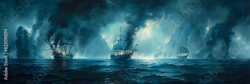hauntingly beautiful printable mural of a ghostly shipwreck suited for adorning the wall of a maritime museum telling the stories of lost sailors and forgotten voyages