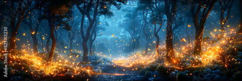 magical printable mural of an enchanted forest illuminated by fireflies ideal for transforming the walls of a children's playroom creating a whimsical boundary of imagination