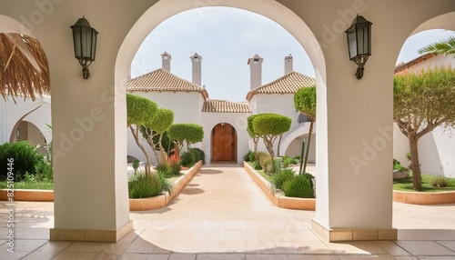 Explore the elegance of Mediterranean villas, featuring arched central doors that open to lush courtyards