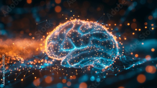 Digital Brain with Neural Connections and Abstract Glowing Network