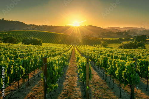 Beautiful Sunset Sky in Napa Valley Wine Country on Spring Vineyards , Mountains
