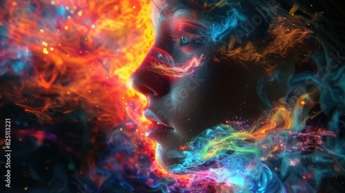 glowing with neon rainbow color fire. colorful fantasy realism. psychedelic realism 