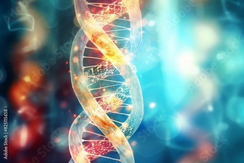 Vibrant close-up of the DNA double helix showcasing the intricate structure of genetic material with colorful background.