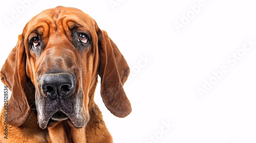 Silly bloodhound with a goofy expression on a white background