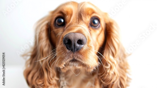 Cute Cocker spaniel with big, expressive eyes on a white background