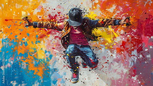 energetic printable graffiti masterpiece of breakdancers in action perfect for enhancing the walls of a dance studio inspiring dancers to move and groove to the rhythm