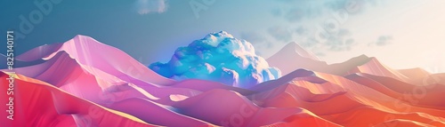 Photo of a cloud computing icon in 3D, set against a colorful, abstract illustration