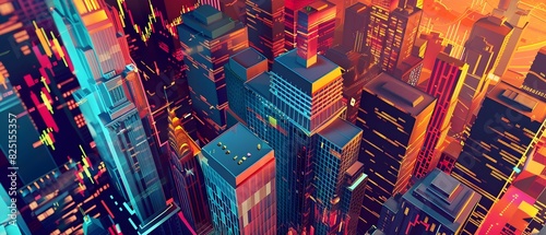 Futuristic Cityscape of Vibrant Skyscrapers and Illuminated Metropolis at Night
