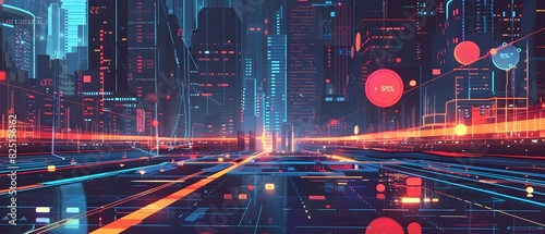 Futuristic Cityscape with Glowing Skyscrapers and Illuminated Roads