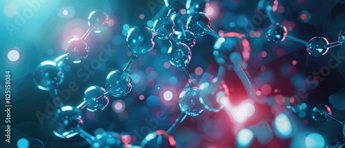 3D render of an organic chemistry reaction with carbon chains illuminated, visualizing molecular interaction close up, chemical processes, realistic, Composite, laboratory setting