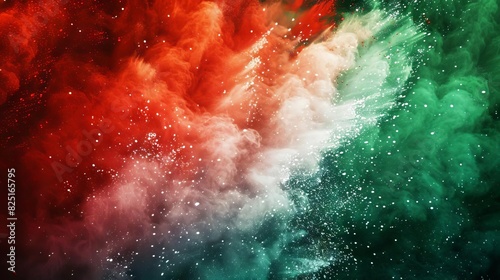 vibrant explosion of red white and green holi powder paint italian tricolore flag colors celebration background travel and tourism concept digital art