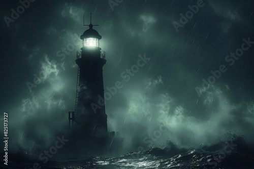 Lighthouse Illuminating Dark Ocean