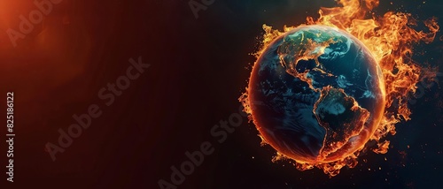 A backdrop of Earth engulfed in flames, representing the urgent need for action against climate change