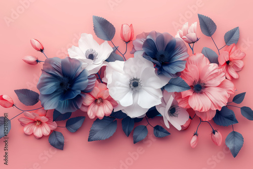 Elegant Floral Arrangement with Pink and White Flowers on a Soft Pink Background