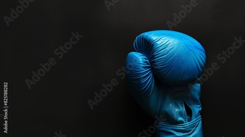 Motivational Sports Poster Featuring a Solitary Blue Boxing Glove on Black Background - Ideal for Inspirational Quotes and Advertising Design