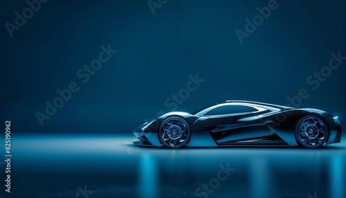 Sleek electric toy sports car on midnight blue background with copy space