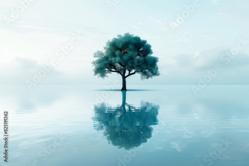 A serene landscape with a single tree, symbolizing growth and recovery from PTSD.