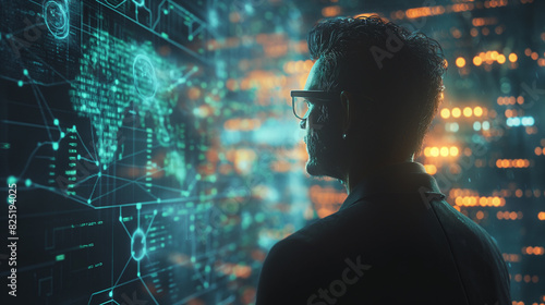 arafed image of a man looking at a computer screen