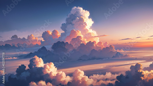 Anime wallpaper watching amazing giant clouds at sunset