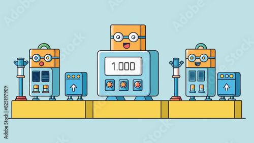 A factory produced 1000 widgets in a day with three machines producing 400 300 and 300 widgets respectively. The mean production rate of the factory. Cartoon Vector.