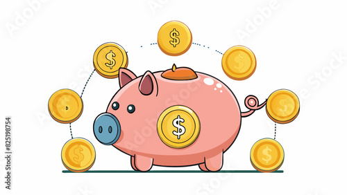 A group of coins in a piggy bank each coin representing a contribution or investment made by a person towards a shared goal or fund. Though they are. Cartoon Vector.