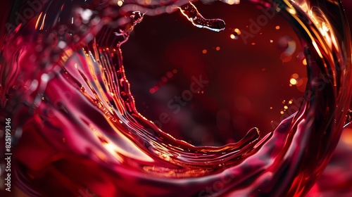 Close-up of red wine swirling in a crystal glass, revealing its rich and vibrant hues under candlelight