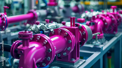 a close up of a bunch of pink pipes on a conveyor belt