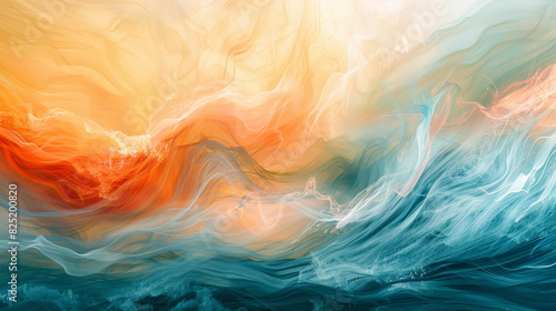 An abstract depiction of summer waves with dynamic brushstrokes and a blend of cool and warm colors, creating a sense of energy and motion.