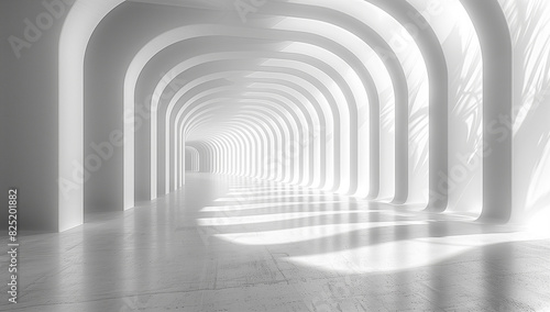 arafed image of a white hallway with a long arch