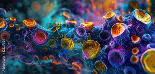 3D microscope view of liver cells close up, focus on, hepatology, vibrant, Multilayer, science magazine