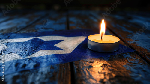 vela acesa na bandeira de Israel em um fundo escuro