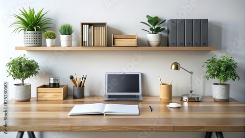 Sleek and minimalist office desk with organized stationery items