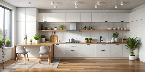 Minimalistic kitchen with clean white cabinets and simple design