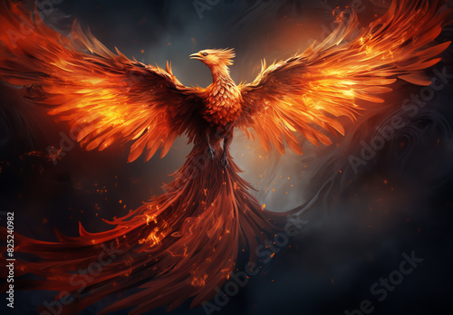 Fire phoenix bird. Mythical creatures