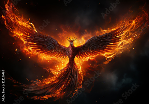 Fire phoenix bird. Mythical creatures