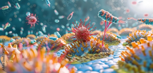 3D illustration of cell biology microorganism bacteria virus 