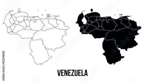 Venezuela map of city regions districts vector black on white and outline