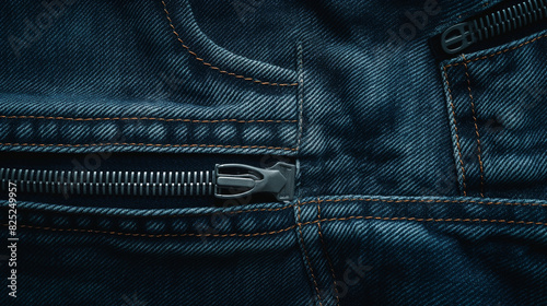 Imagem mostrando uma textura jeans com zíper parcialmente aberto. Bandeira criativa. Imagem do espaço de cópia