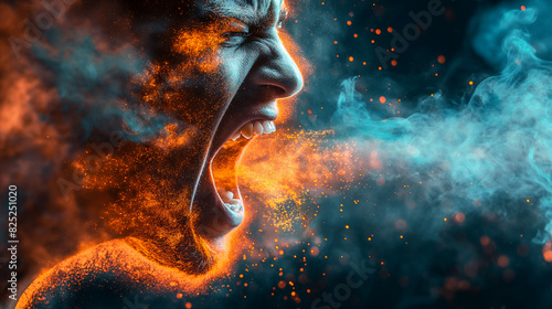 Fiery scream with particles and smoke. Copy space. Generative AI 
