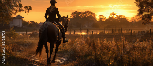 Equestrian Elegance at Sunset - Woman on Horseback