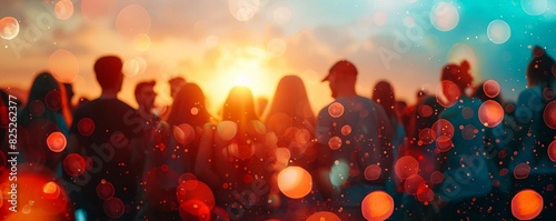 Group of unrecognizable people enjoying the sunset at a music festival