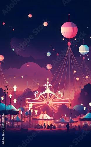 "Night Carnival with Vibrant Lights and Ferris Wheel"