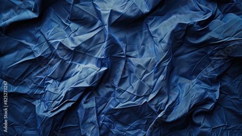 The background features a crumpled blue fabric texture