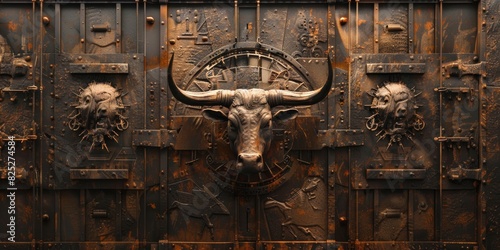 intricate carvings and old artifacts of bulls, and horns carved into the walls