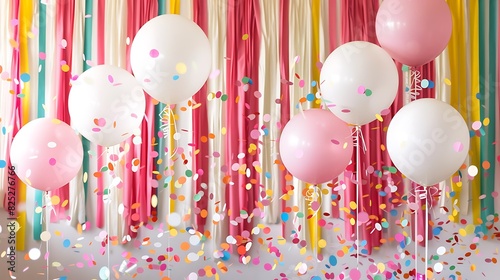 Party decor with fringe paper balloons poms and confetti